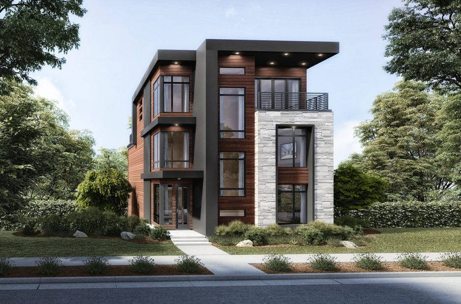 contemporary 3D rendering of three story home